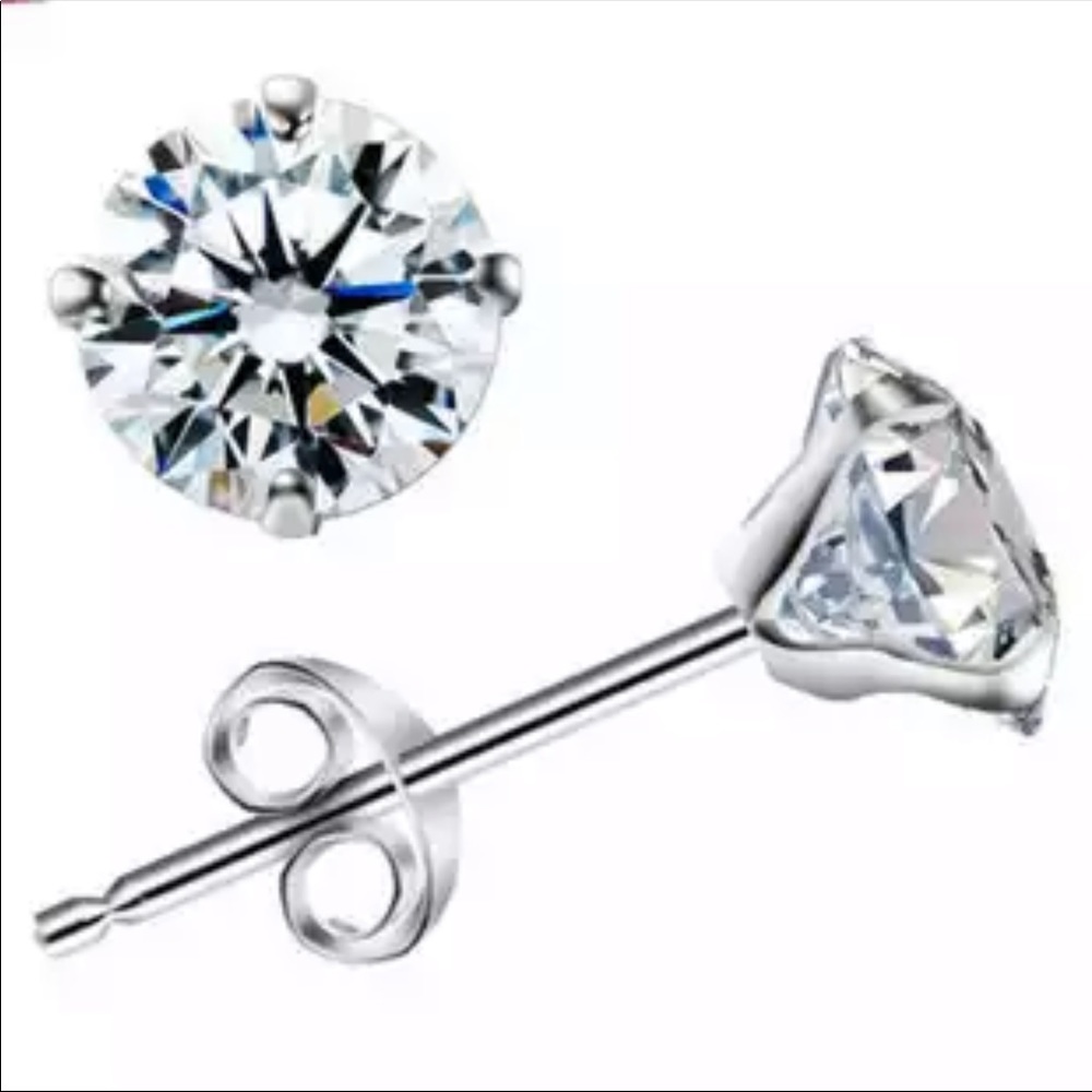 sterling silver stamped S925 diamond stud earrings - Picture 2 of 7